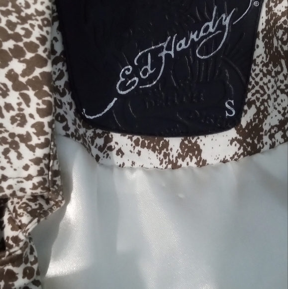 Ed Hardy Brown Snake Print Embroirdered Trench Coat - Picture 5 of 5